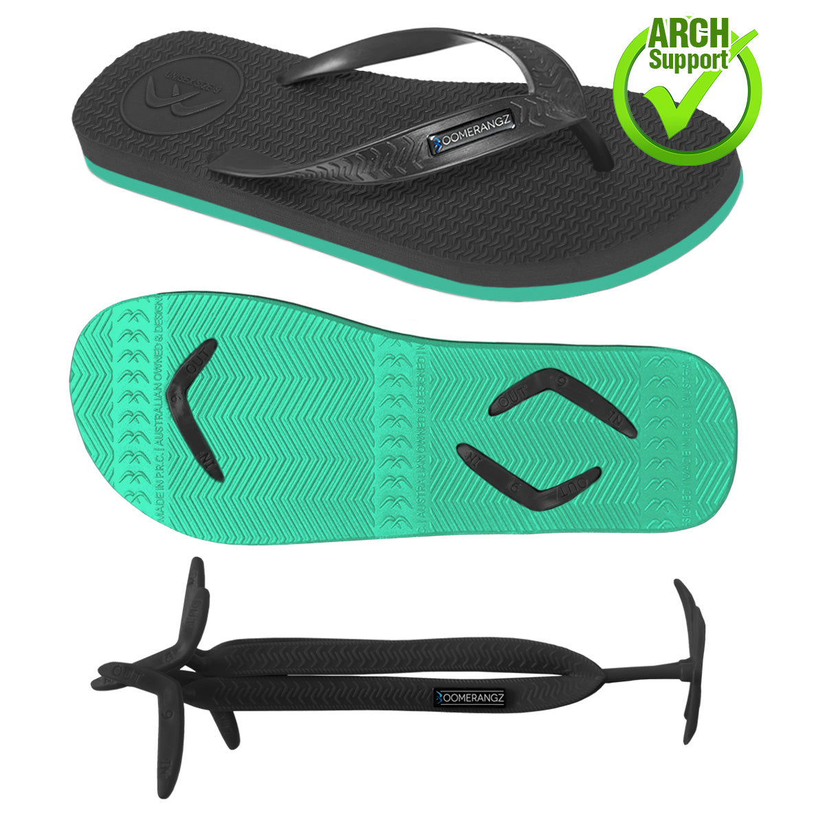 Boomerangz - Men's Gray/Black Flip Flops + Black Straps - Mens