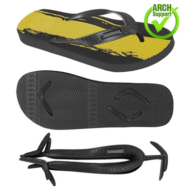 Men's Yellow Paint Stripe Thongs + Additional Wide Straps - Boomerangz Footwear