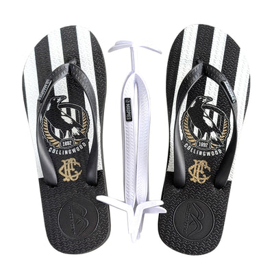 AFL - Collingwood Magpies Thongs + Additional Straps - Boomerangz Footwear