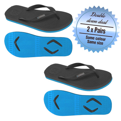 2 x Pairs - Regular Black/Blue Thongs - Boomerangz Footwear