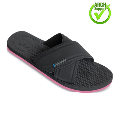 Slim Black/Pink Adjustable Cross Slides - Boomerangz Footwear